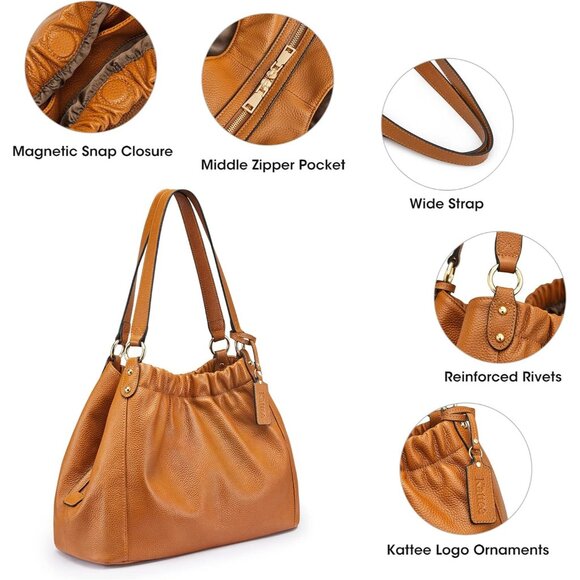 Genuine Leather Purses and Handbags for Women Soft Hobo Shoulder Bags Totes - Picture 6 of 8